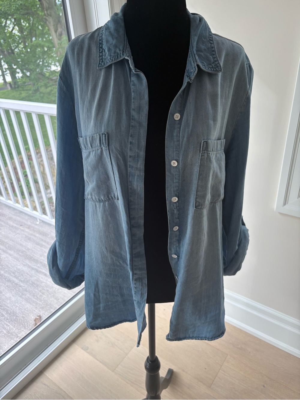 Super soft + light! Washed Indigo Button-Down Women's Shirt Jacket